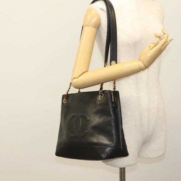 CHANEL COCO Mark Chain Shoulder Bag Grained Calf Skin Black Gold CC Auth 132292 - Picture 3 of 16